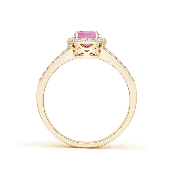 7x5mm AA Oval Pink Tourmaline Split Shank Halo Ring in Yellow Gold product image