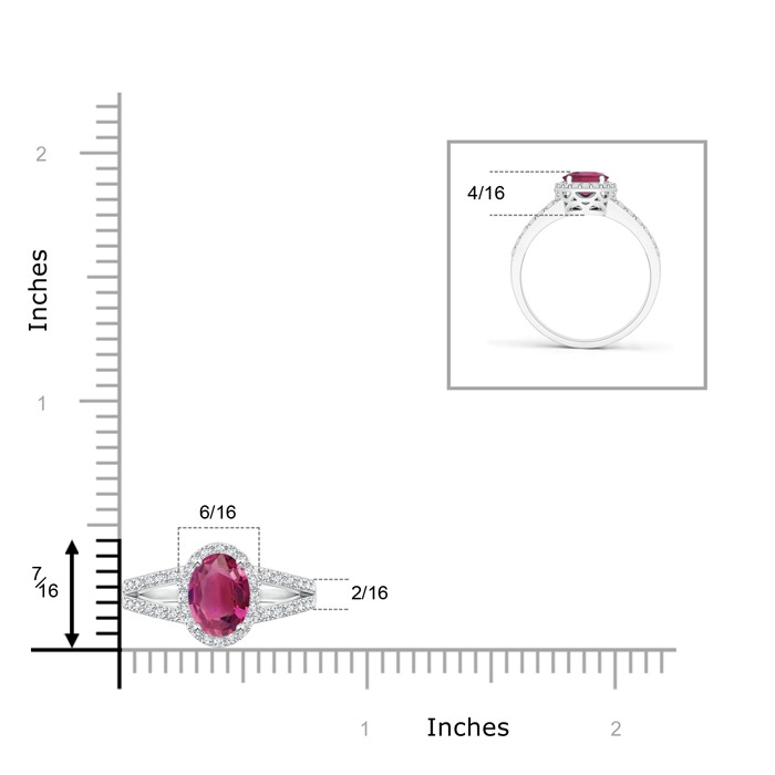 7x5mm AAAA Oval Pink Tourmaline Split Shank Halo Ring in White Gold product image