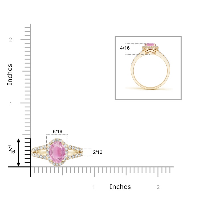 8x6mm A Oval Pink Tourmaline Split Shank Halo Ring in Yellow Gold product image