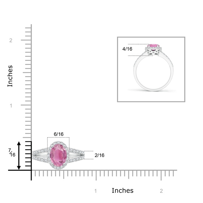 8x6mm AA Oval Pink Tourmaline Split Shank Halo Ring in White Gold product image