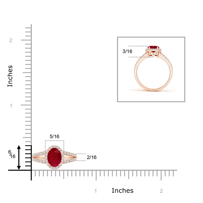 6x4mm AA Oval Ruby Split Shank Halo Ring in Rose Gold product image