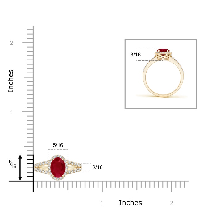 6x4mm AA Oval Ruby Split Shank Halo Ring in Yellow Gold product image