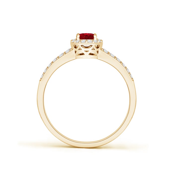 Oval Ruby Split Shank Halo Engagement Ring