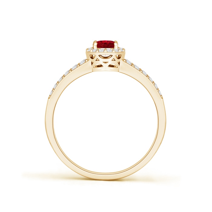 6x4mm AAA Oval Ruby Split Shank Halo Ring in Yellow Gold Product Image