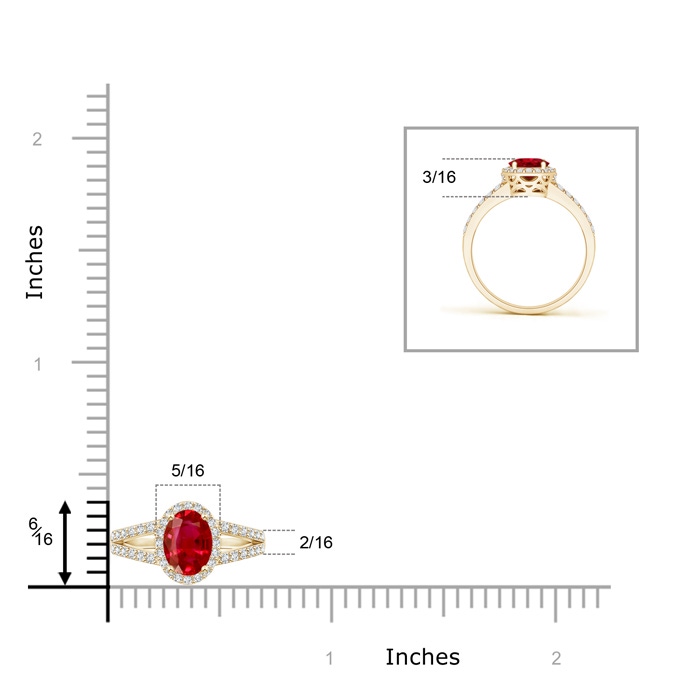 6x4mm AAA Oval Ruby Split Shank Halo Ring in Yellow Gold product image