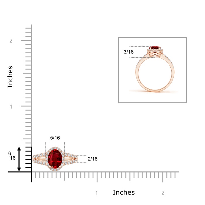 6x4mm AAAA Oval Ruby Split Shank Halo Ring in Rose Gold Product Image