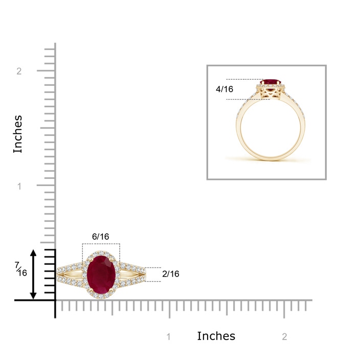 7x5mm A Oval Ruby Split Shank Halo Ring in Yellow Gold product image