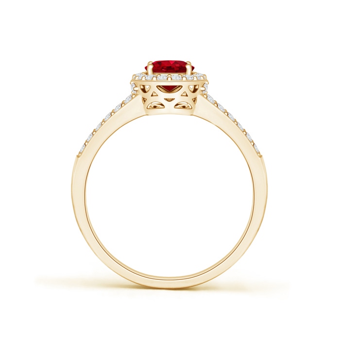 7x5mm AAA Oval Ruby Split Shank Halo Ring in Yellow Gold product image