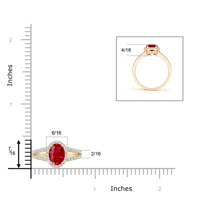 7x5mm AAA Oval Ruby Split Shank Halo Ring in Yellow Gold product image