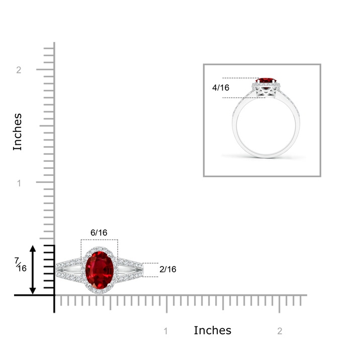 7x5mm AAAA Oval Ruby Split Shank Halo Ring in White Gold product image