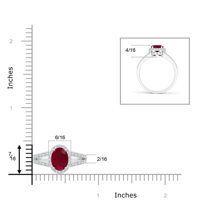 8x6mm A Oval Ruby Split Shank Halo Ring in White Gold product image