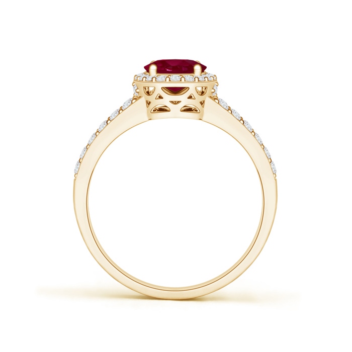 8x6mm A Oval Ruby Split Shank Halo Ring in Yellow Gold product image
