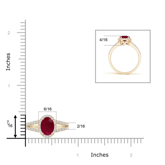 8x6mm A Oval Ruby Split Shank Halo Ring in Yellow Gold product image