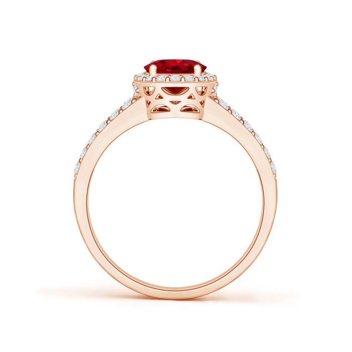 8x6mm AAA Oval Ruby Split Shank Halo Ring in Rose Gold product image