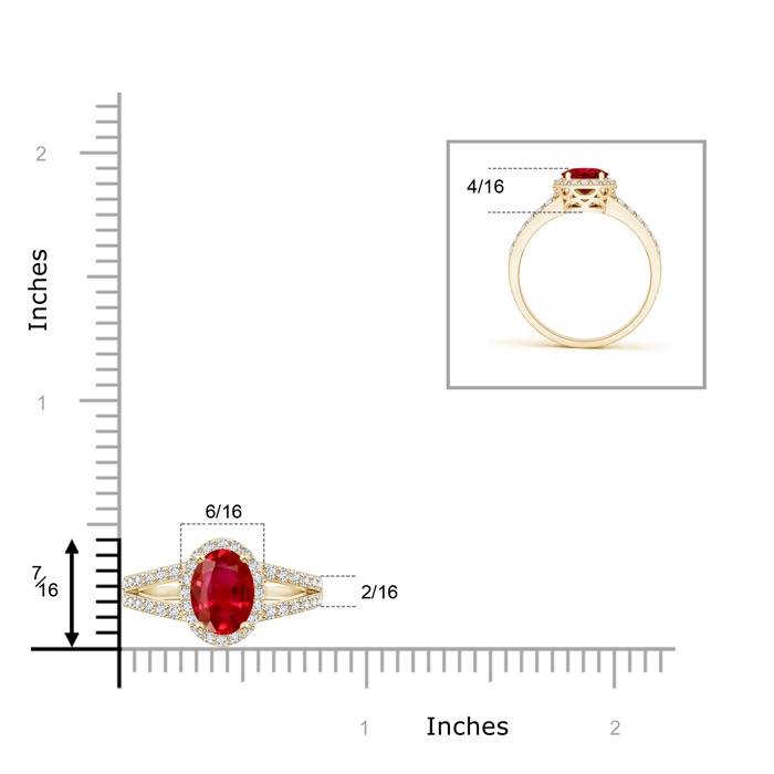 8x6mm AAA Oval Ruby Split Shank Halo Ring in Yellow Gold product image