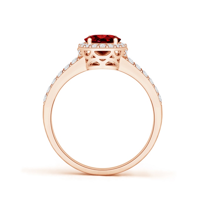 8x6mm AAAA Oval Ruby Split Shank Halo Ring in Rose Gold Product Image