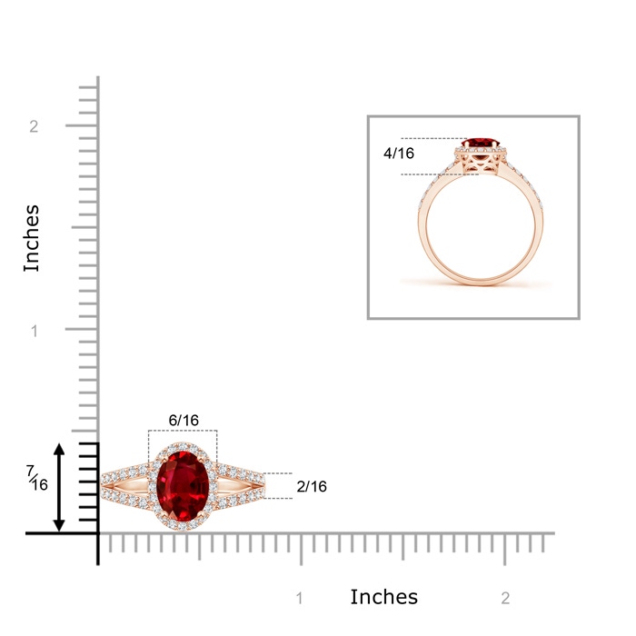 8x6mm AAAA Oval Ruby Split Shank Halo Ring in Rose Gold product image