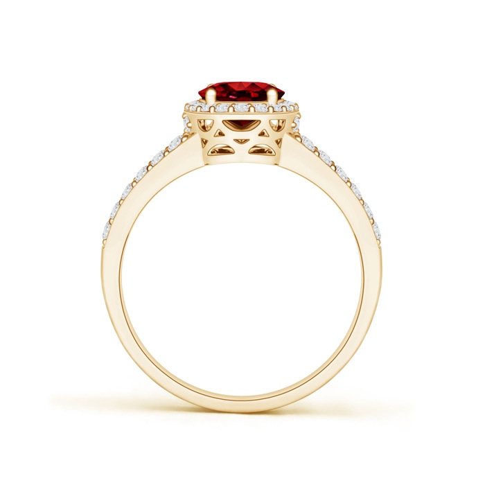 8x6mm AAAA Oval Ruby Split Shank Halo Ring in Yellow Gold product image