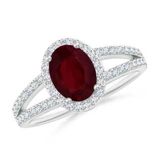 8.75x6.84x4.30mm AAAA GIA Certified Oval Ruby Split Shank Halo Ring in White Gold