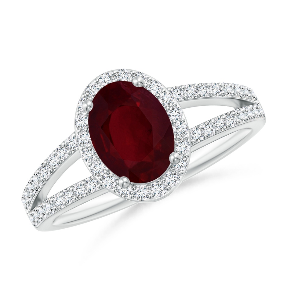 8.75x6.84x4.30mm AAAA GIA Certified Oval Ruby Split Shank Halo Ring in White Gold 