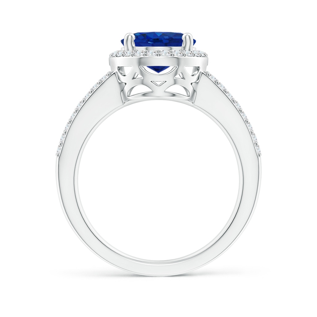 10x8mm AAA Oval Blue Sapphire Split Shank Halo Ring in White Gold Side 1
