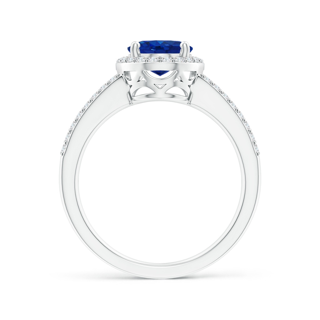 9x7mm AAA Oval Blue Sapphire Split Shank Halo Ring in White Gold Side 1