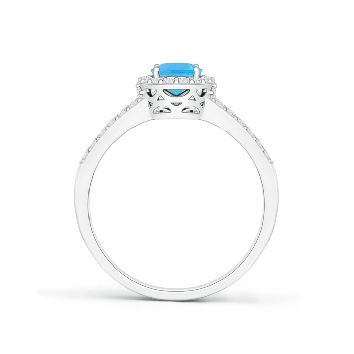 7x5mm AAA Oval Swiss Blue Topaz Split Shank Halo Ring in White Gold Product Image