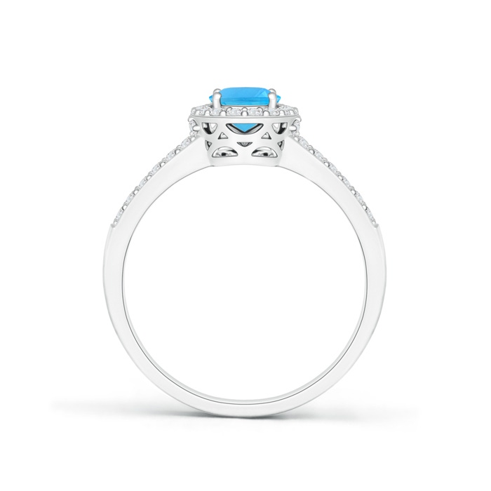 7x5mm AAA Oval Swiss Blue Topaz Split Shank Halo Ring in White Gold product image