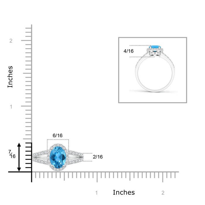 7x5mm AAA Oval Swiss Blue Topaz Split Shank Halo Ring in White Gold Product Image