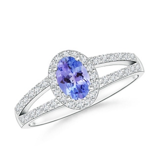 6x4mm AAA Oval Tanzanite Split Shank Halo Ring in White Gold