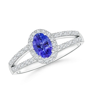 6x4mm AAAA Oval Tanzanite Split Shank Halo Ring in White Gold