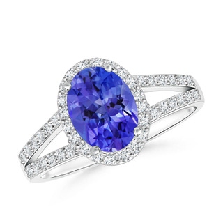 8x6mm AAA Oval Tanzanite Split Shank Halo Ring in White Gold