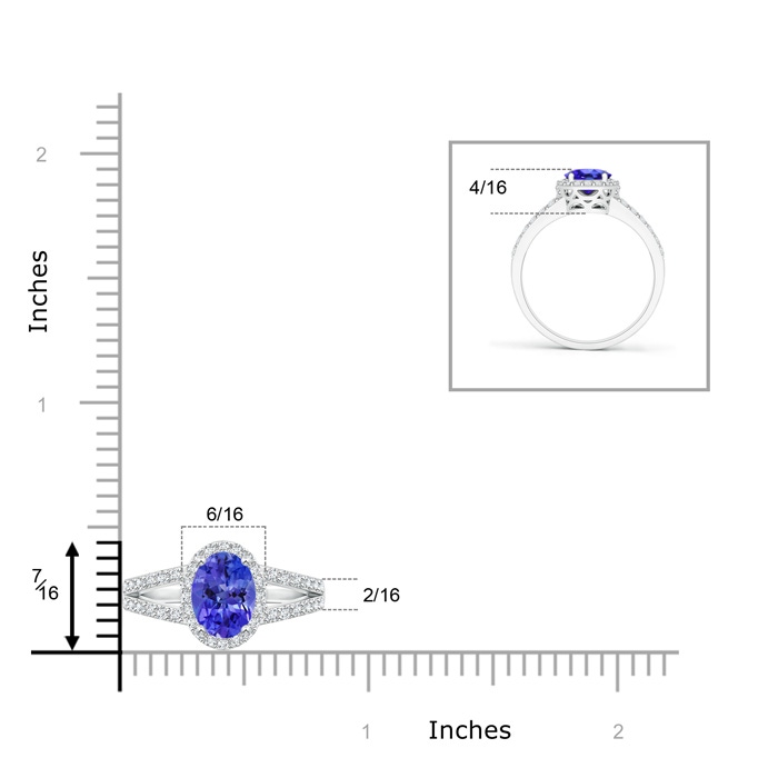 8x6mm AAA Oval Tanzanite Split Shank Halo Ring in White Gold Product Image