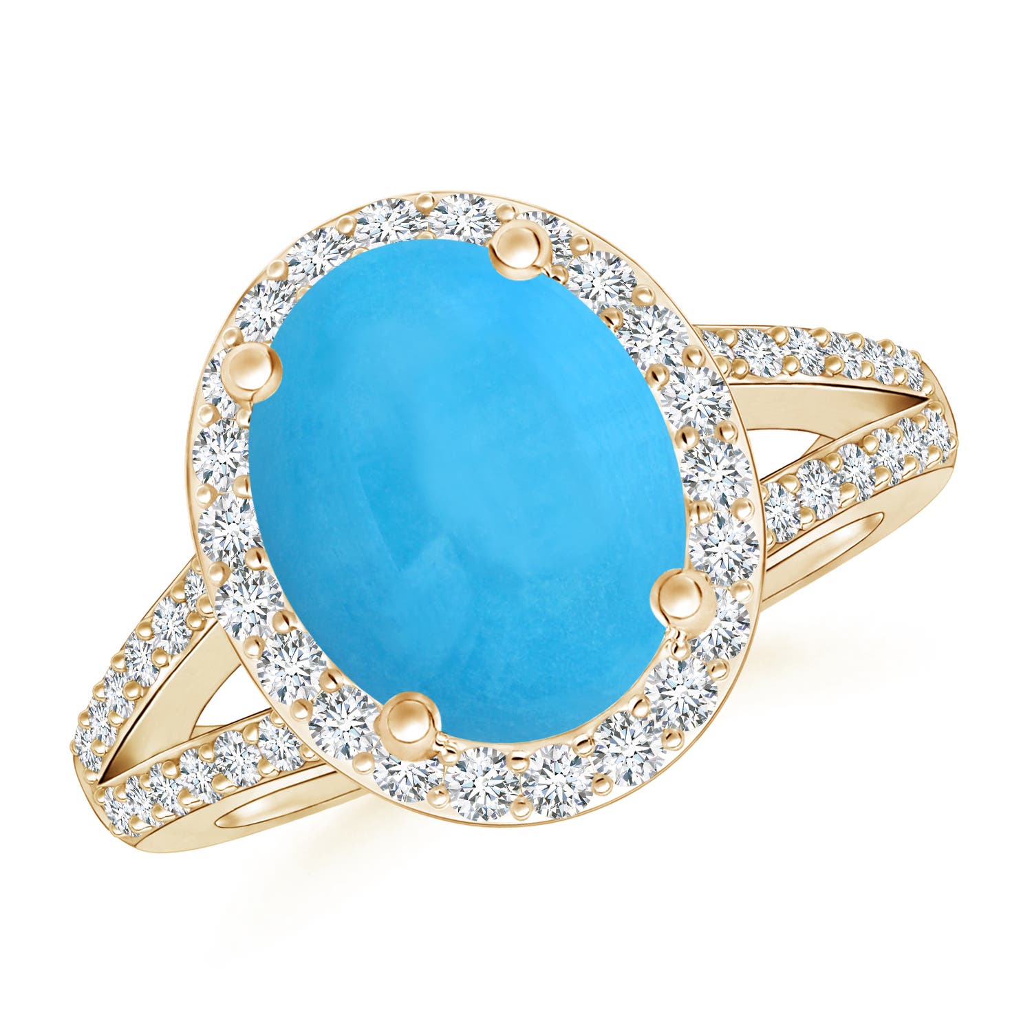 Oval Turquoise Split Shank Halo Ring | Angara