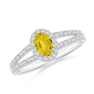 6x4mm AAA Oval Yellow Sapphire Split Shank Halo Ring in White Gold