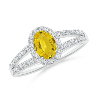 7x5mm AAA Oval Yellow Sapphire Split Shank Halo Ring in White Gold