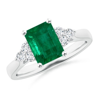 8.81x6.82x5.27mm AAA GIA Certified Madagascar Emerald Ring with Trio Diamonds in 18K White Gold