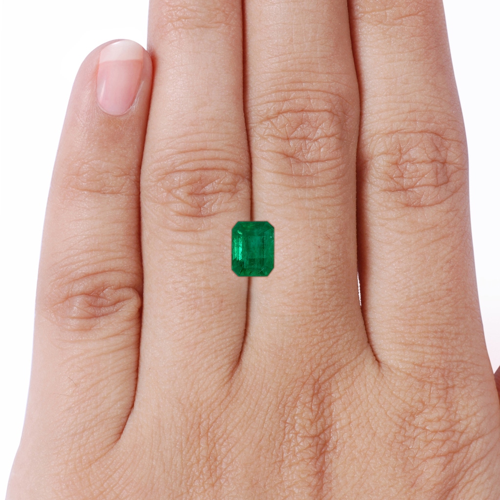 8.81x6.82x5.27mm AAA GIA Certified Madagascar Emerald Ring with Trio Diamonds in P950 Platinum Side 699