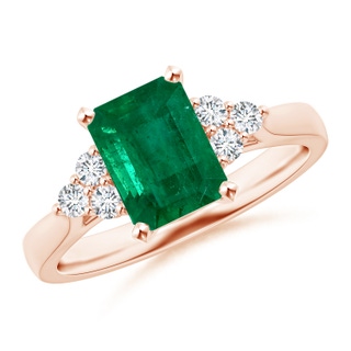 8.96x6.90mm AAA GIA Certified Madagascar Emerald Ring with Trio Diamonds in 18K Rose Gold