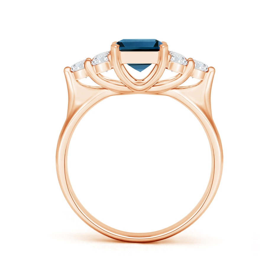 8x6mm AAA Emerald Cut London Blue Topaz Ring with Trio Diamond Accents in Rose Gold product image