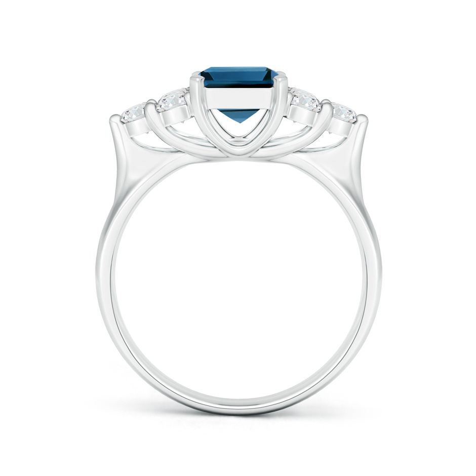 8x6mm AAA Emerald Cut London Blue Topaz Ring with Trio Diamond Accents in White Gold product image