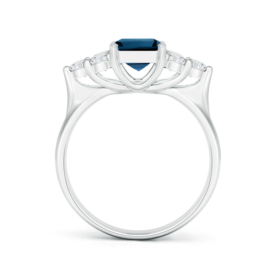 8x6mm AAAA Emerald Cut London Blue Topaz Ring with Trio Diamond Accents in P950 Platinum product image