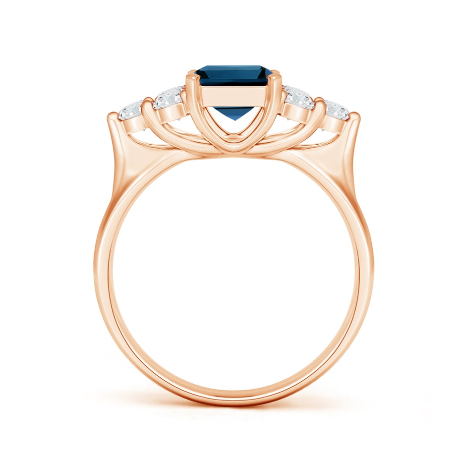 8x6mm AAAA Emerald Cut London Blue Topaz Ring with Trio Diamond Accents in Rose Gold product image