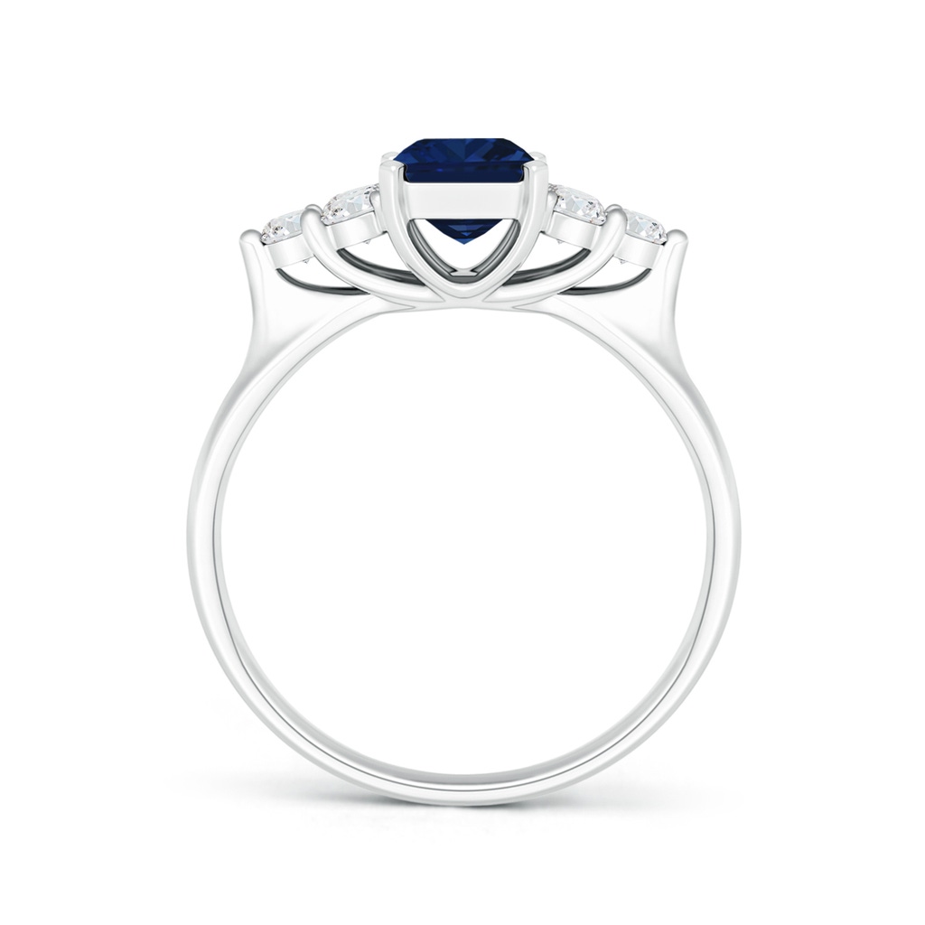7x5mm AAA Emerald-Cut Blue Sapphire Ring with Trio Diamonds in White Gold Side-1