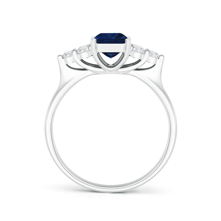 7x5mm AAA Emerald-Cut Blue Sapphire Ring with Trio Diamonds in White Gold side-1