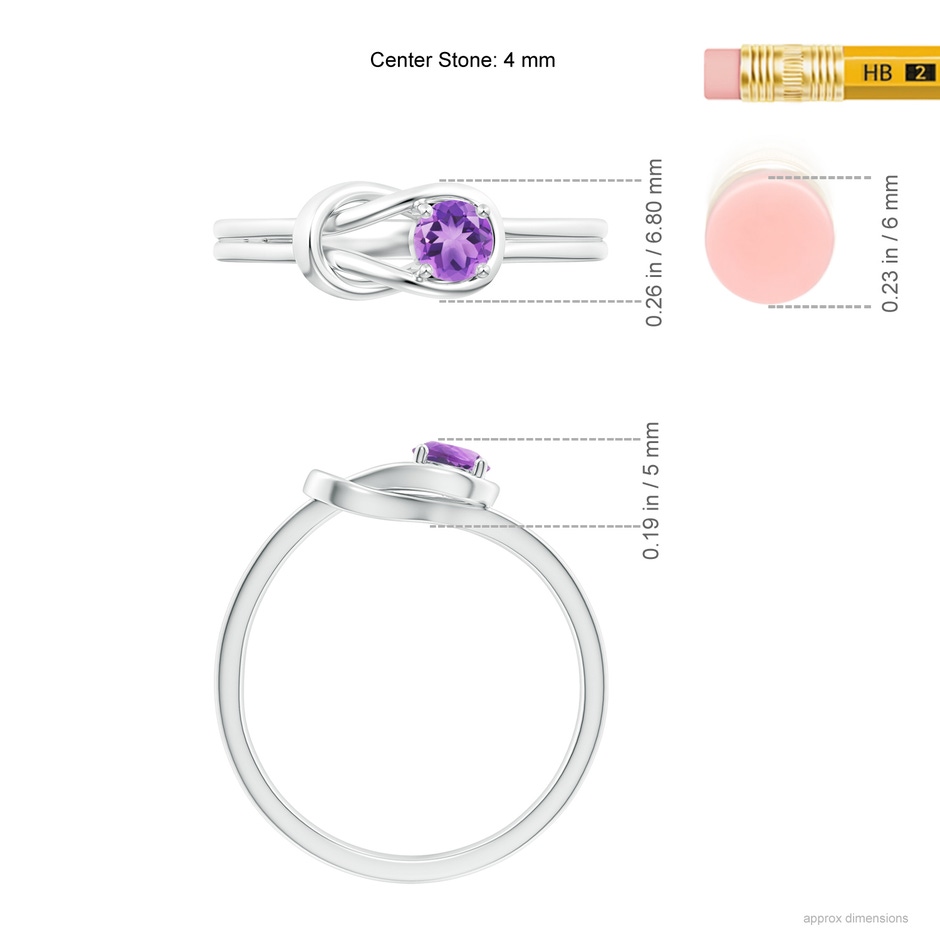 4mm A Solitaire Amethyst Infinity Knot Ring in S999 Silver ruler