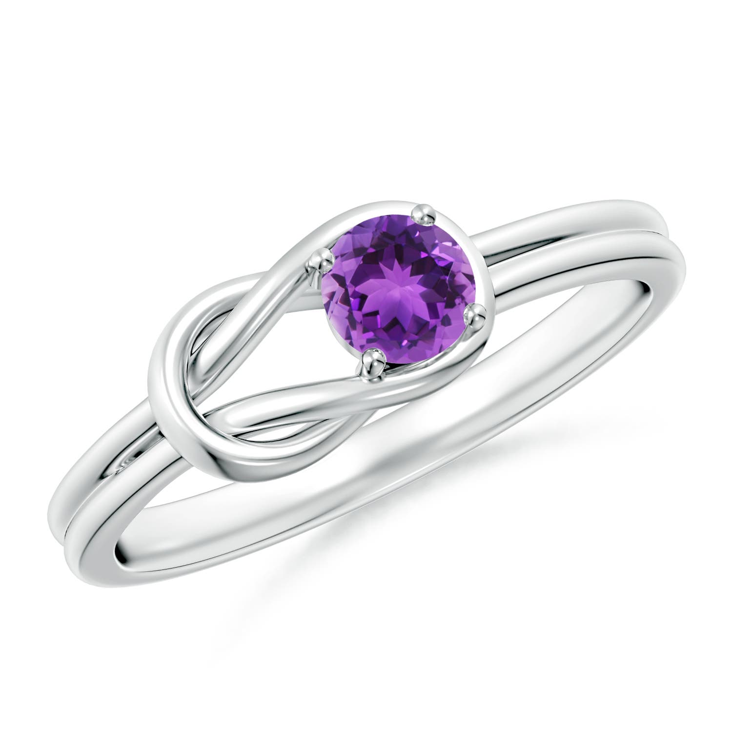 4mm AAA Solitaire Amethyst Infinity Knot Ring in 18K White Gold