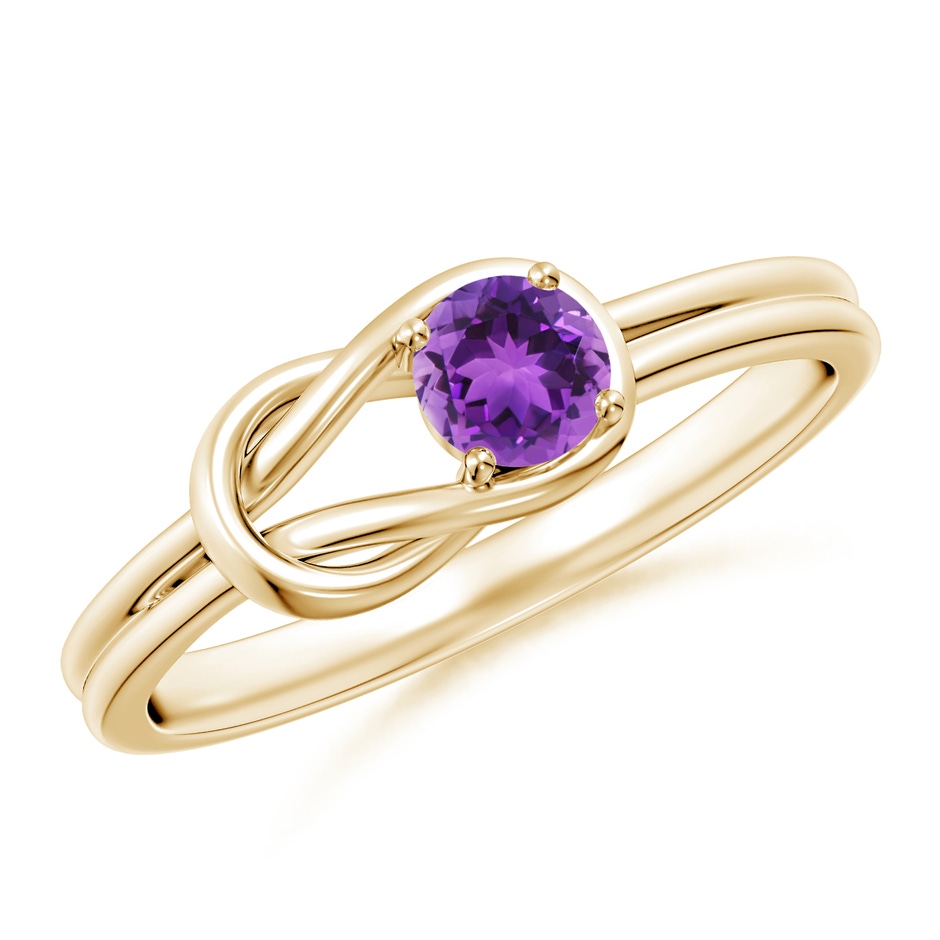 4mm AAA Solitaire Amethyst Infinity Knot Ring in Yellow Gold 