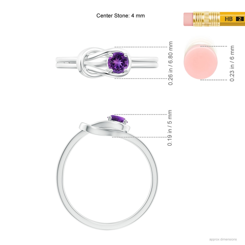 4mm AAAA Solitaire Amethyst Infinity Knot Ring in 18K White Gold ruler