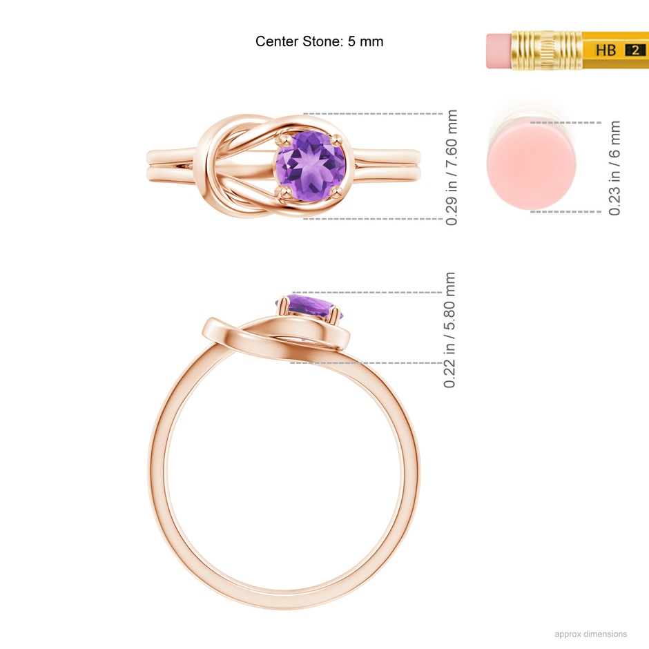 5mm A Solitaire Amethyst Infinity Knot Ring in Rose Gold ruler